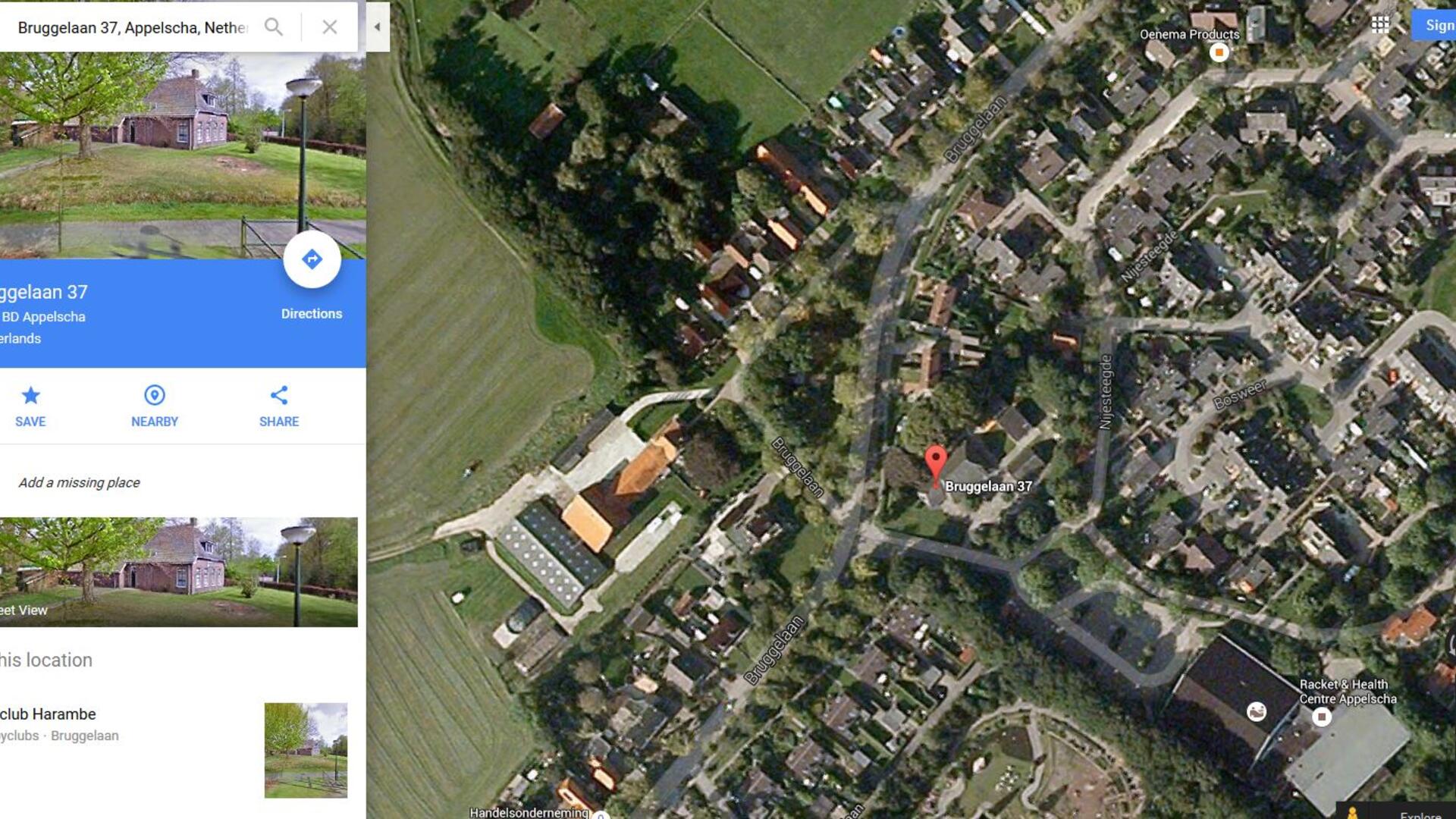Bruggelaan 37, Appelscha zoals getoond in googleMaps